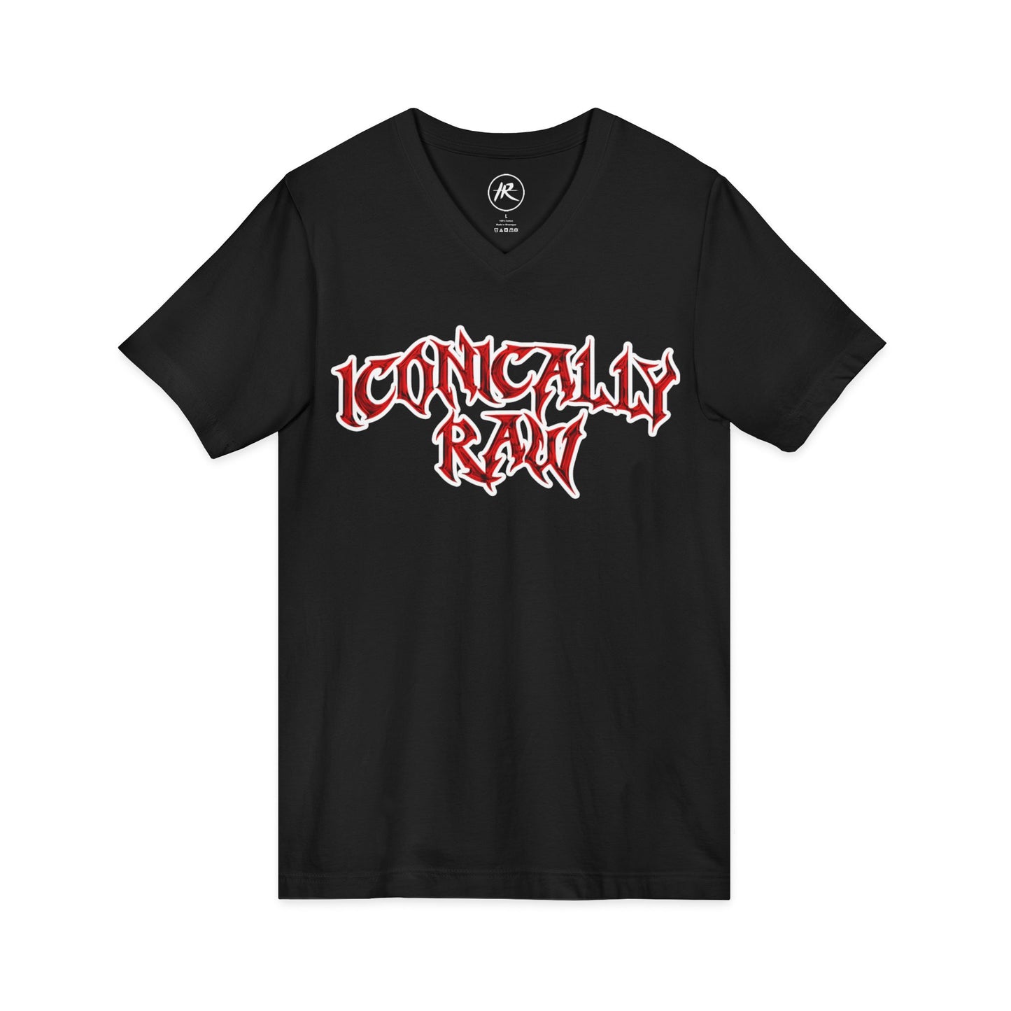 ICONICALLY RAW™ Raw Edition V-Neck Women’s Tee – Black/Red