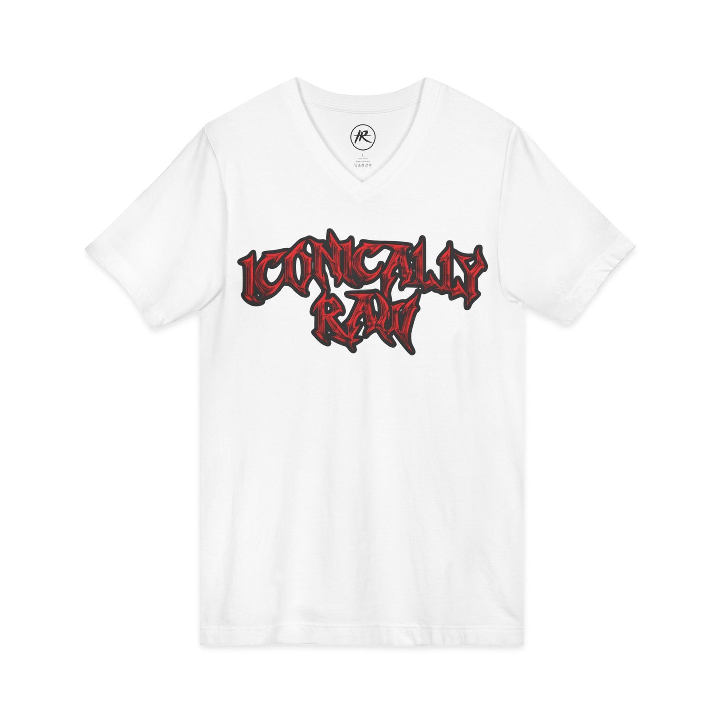 ICONICALLY RAW™ Raw Edition V-Neck Women’s Tee – White/Red
