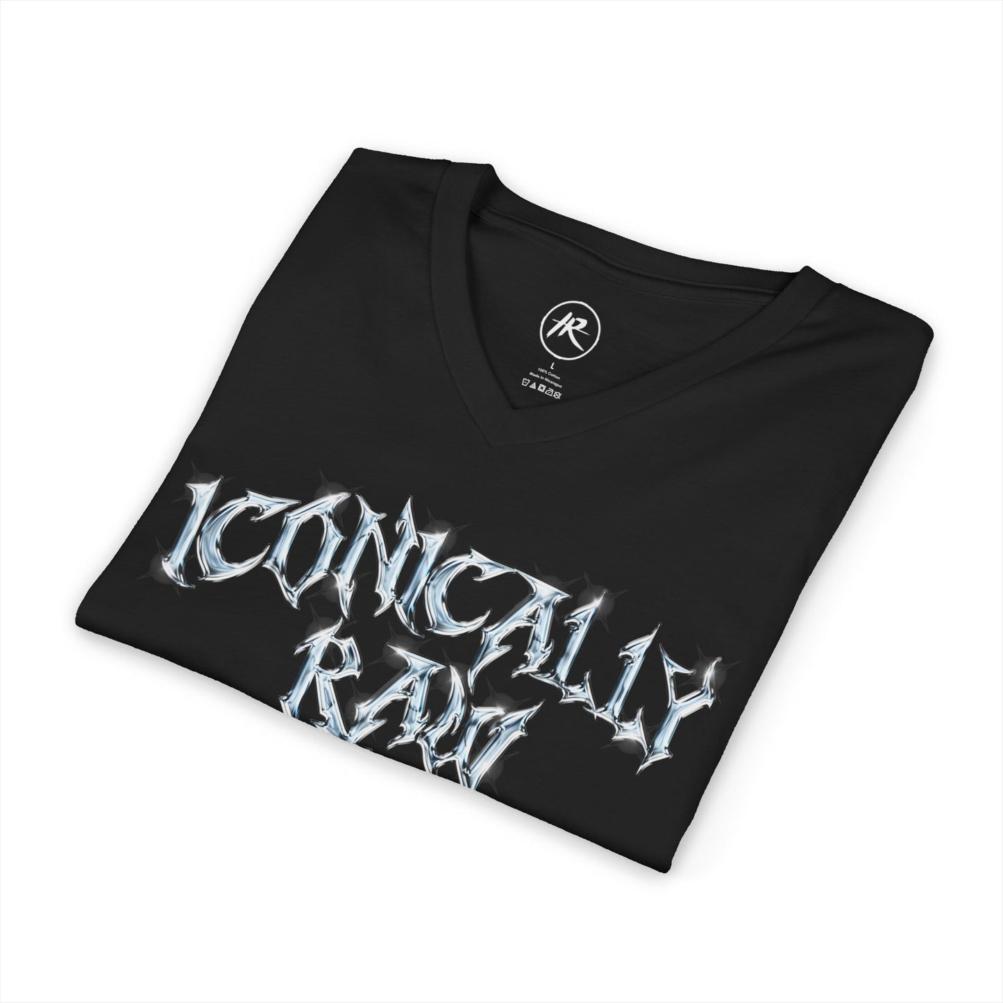 ICONICALLY RAW™ Chrome Edition Women’s V-Neck Tee – Black