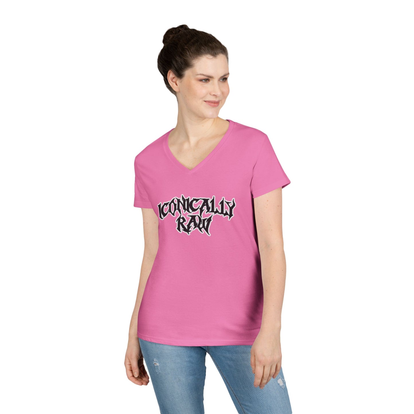 ICONICALLY RAW™ Raw Edition Women’s V-Neck Tee – Light Pink