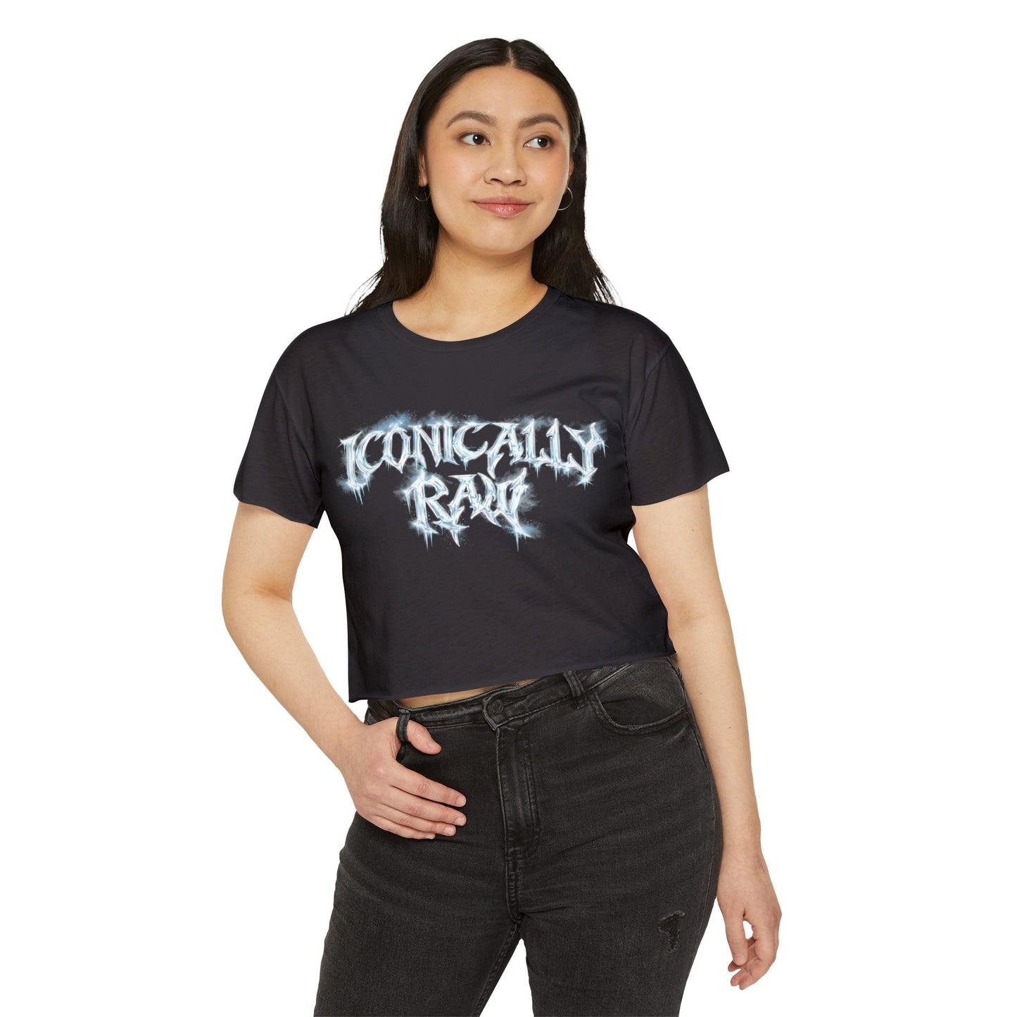 ICONICALLY RAW™ Chrome Edition Women’s Cropped Tee – Black/Icy Chrome
