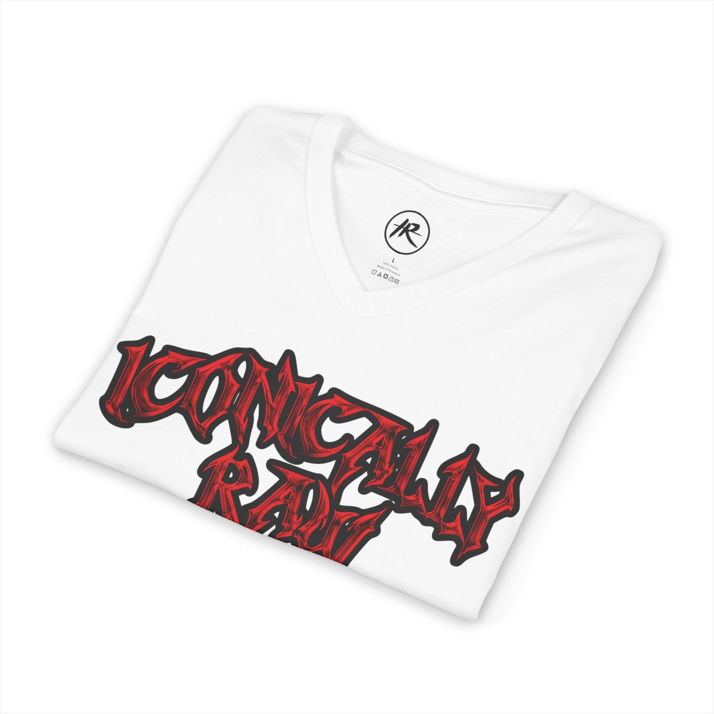 ICONICALLY RAW™ Raw Edition V-Neck Women’s Tee – White/Red