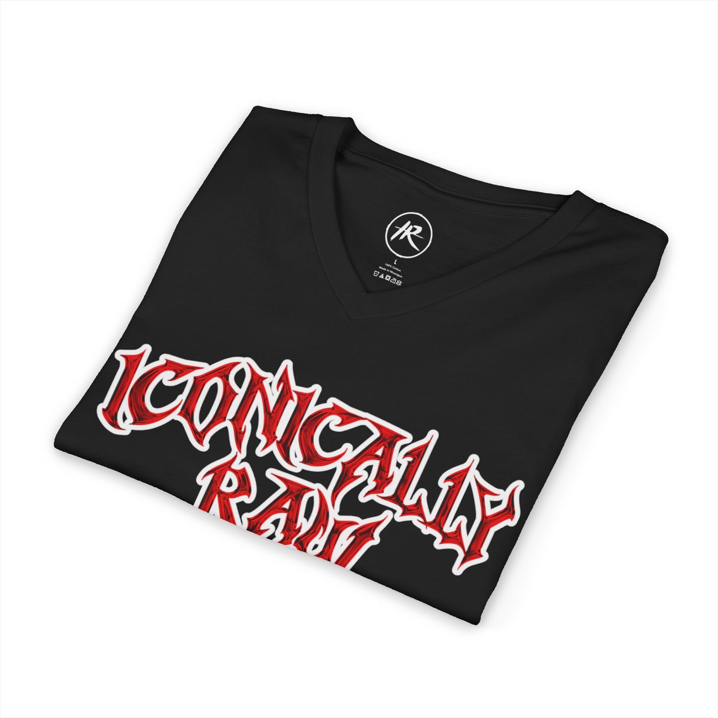 ICONICALLY RAW™ Raw Edition V-Neck Women’s Tee – Black/Red