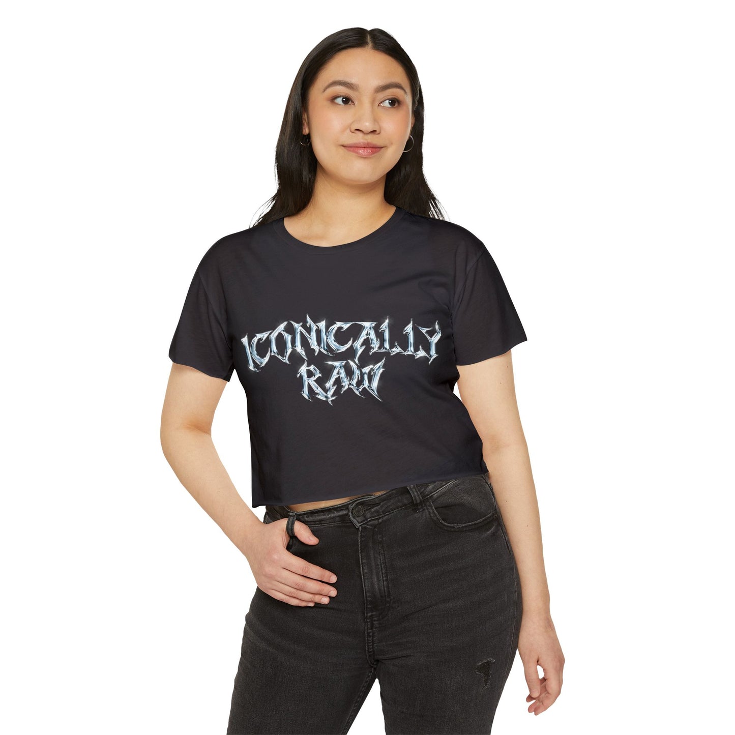 ICONICALLY RAW™ Chrome Edition Women’s Cropped Tee – Black