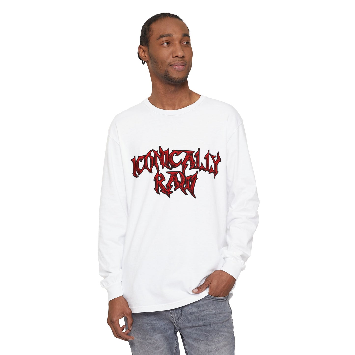 ICONICALLY RAW™ Raw Edition Long Sleeve Tee– White/Red