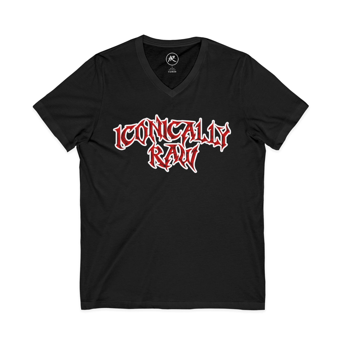ICONICALLY RAW™ Raw Edition V-Neck Women’s Tee – Black/Red