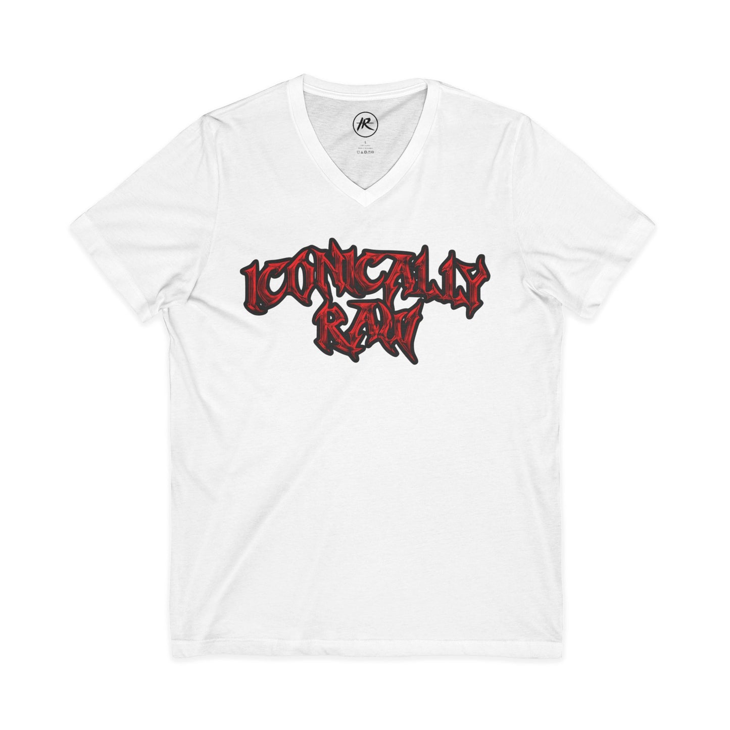 ICONICALLY RAW™ Raw Edition V-Neck Women’s Tee – White/Red